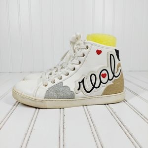 Aldo Louve “Real Love” High Top White Glitter Lace Up Casual Sneakers F460